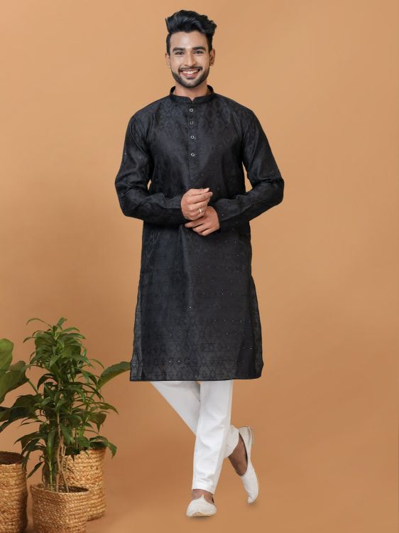 Picture of Gorgeous Silk Black Kurta Pajama