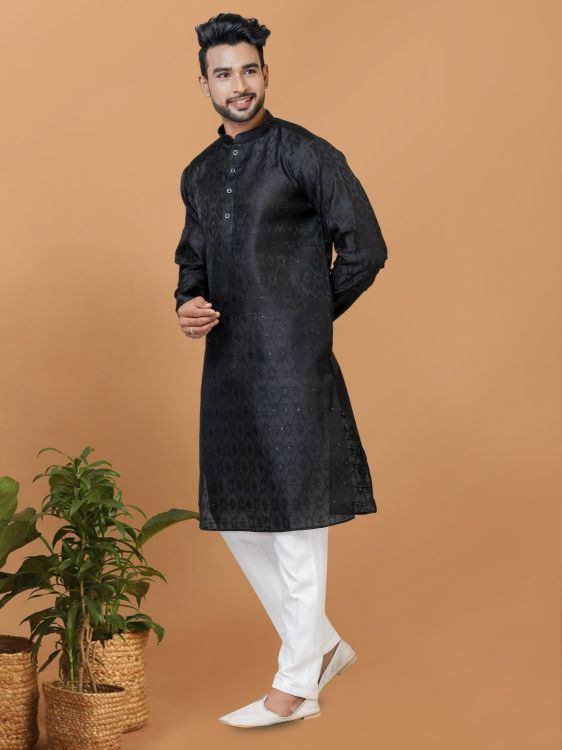 Picture of Gorgeous Silk Black Kurta Pajama