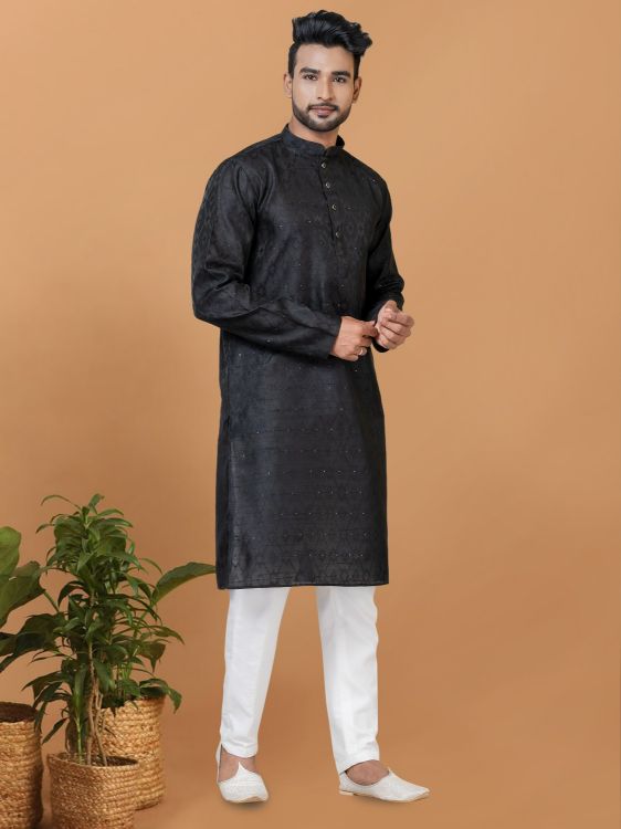 Picture of Gorgeous Silk Black Kurta Pajama