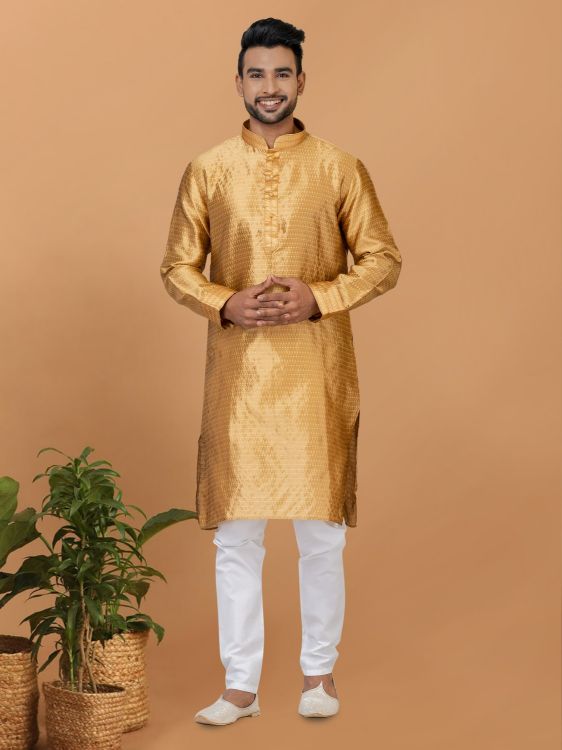 Picture of Classy Silk Golden Kurta Pajama