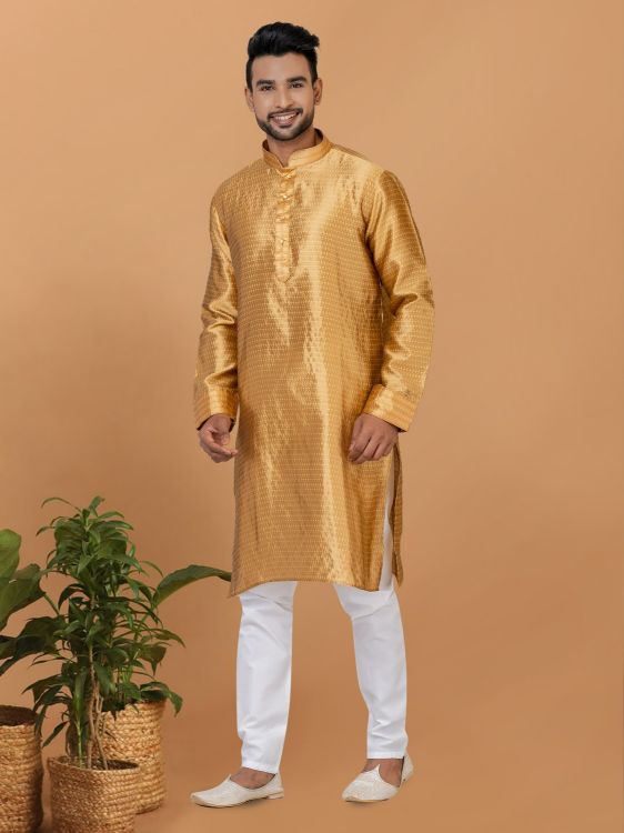Picture of Classy Silk Golden Kurta Pajama