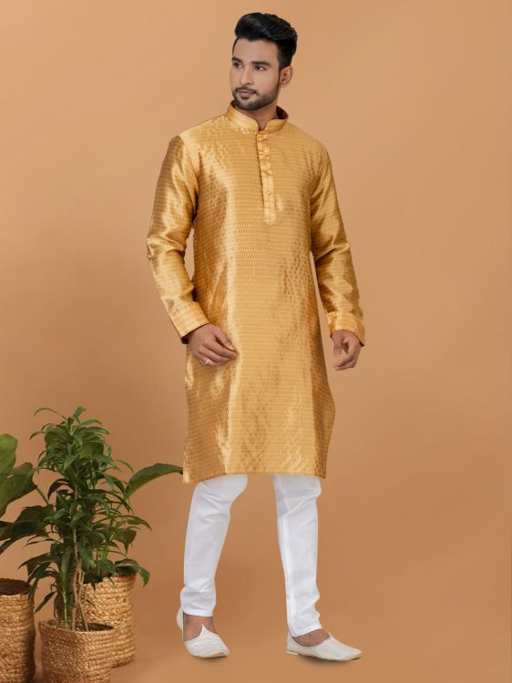 Picture of Classy Silk Golden Kurta Pajama