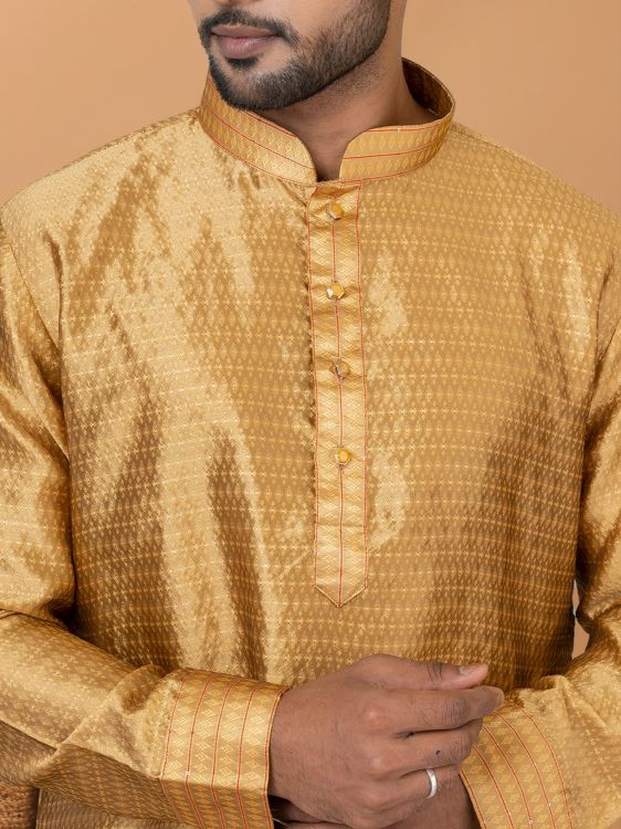 Picture of Classy Silk Golden Kurta Pajama