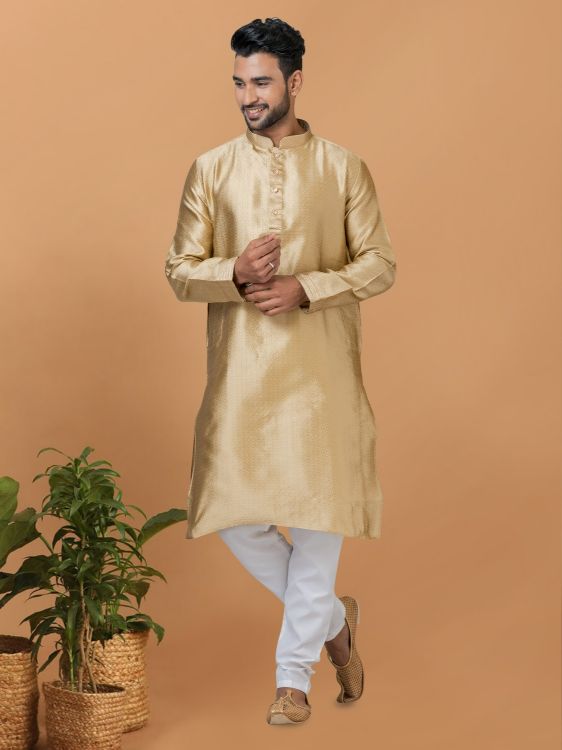 Picture of Radiant Silk Golden Kurta Pajama