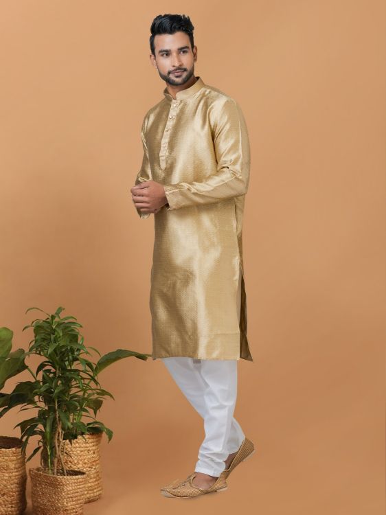 Picture of Radiant Silk Golden Kurta Pajama