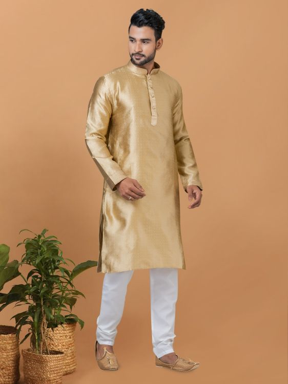 Picture of Radiant Silk Golden Kurta Pajama