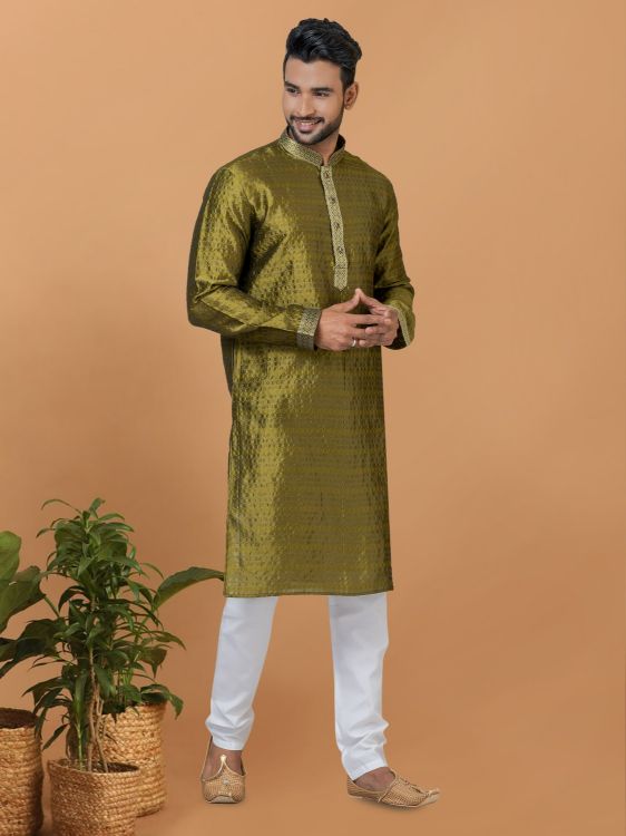 Picture of Graceful Silk Olive Kurta Pajama