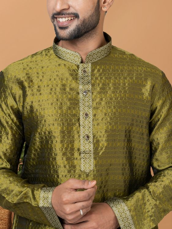 Picture of Graceful Silk Olive Kurta Pajama