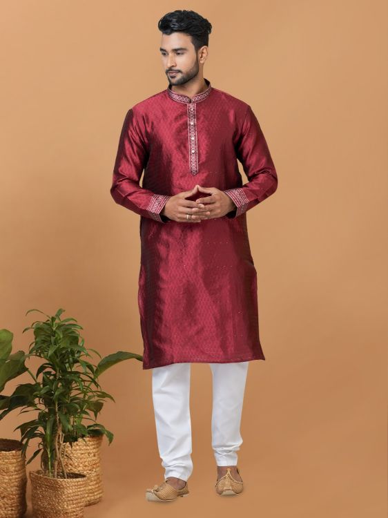 Picture of Appealing Silk Maroon Kurta Pajama