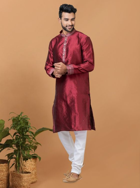 Picture of Appealing Silk Maroon Kurta Pajama