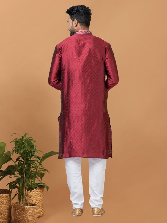 Picture of Appealing Silk Maroon Kurta Pajama