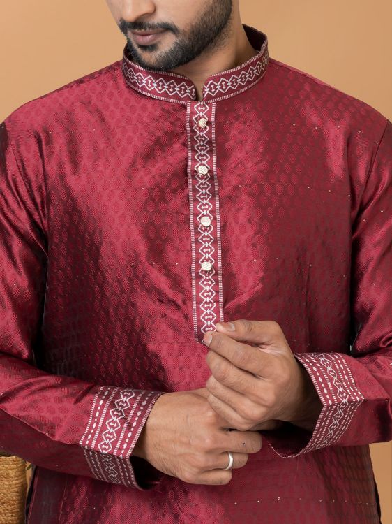 Picture of Appealing Silk Maroon Kurta Pajama