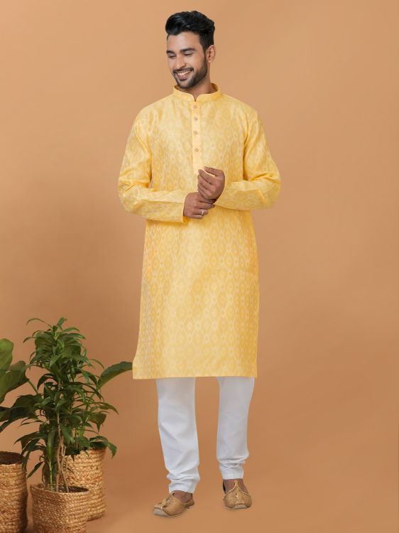 Picture of Ravishing Silk Yellow Kurta Pajama