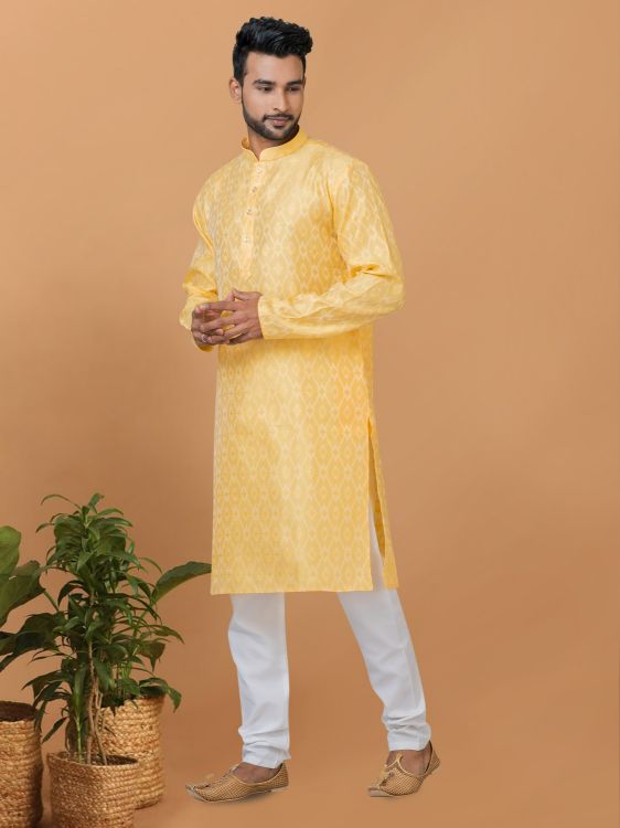 Picture of Ravishing Silk Yellow Kurta Pajama