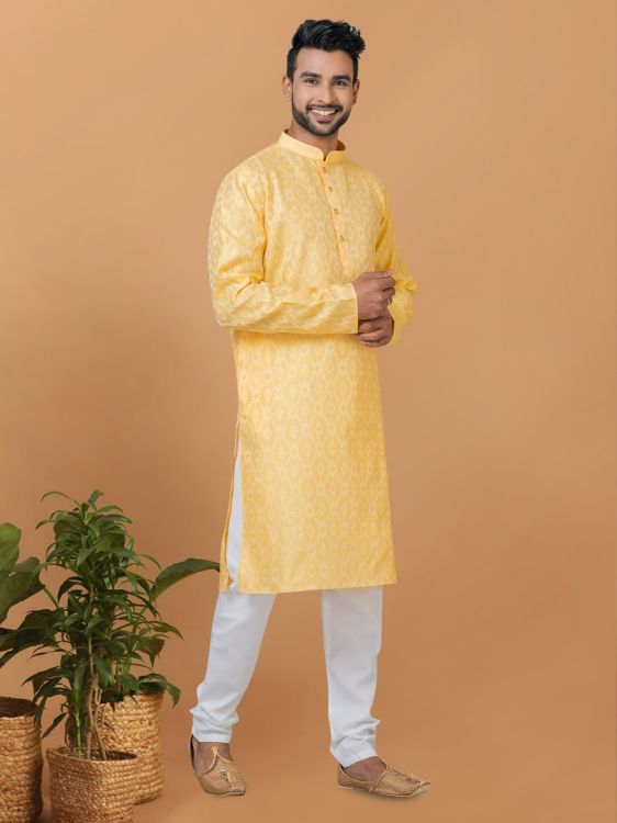 Picture of Ravishing Silk Yellow Kurta Pajama