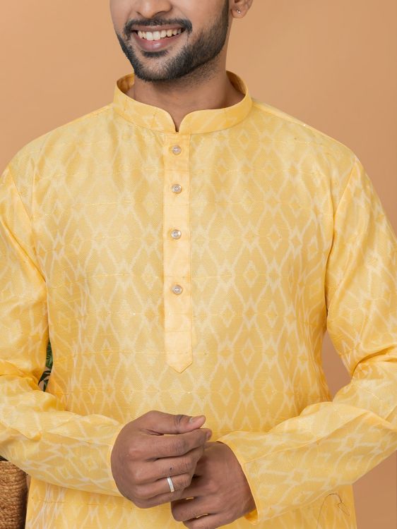 Picture of Ravishing Silk Yellow Kurta Pajama