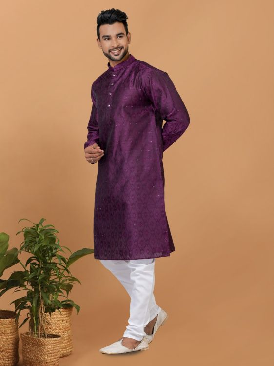 Picture of Lovely Silk Purple Kurta Pajama
