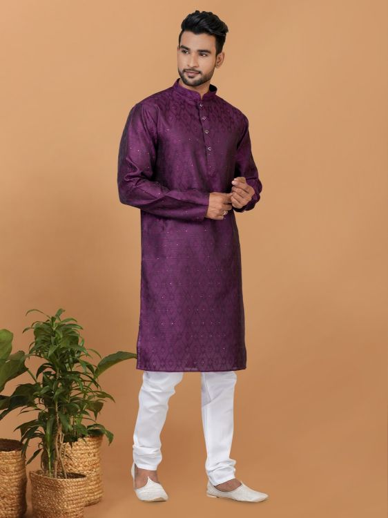 Picture of Lovely Silk Purple Kurta Pajama