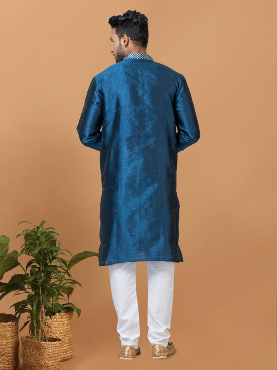 Picture of Elegant Silk Steel Blue Kurta Pajama