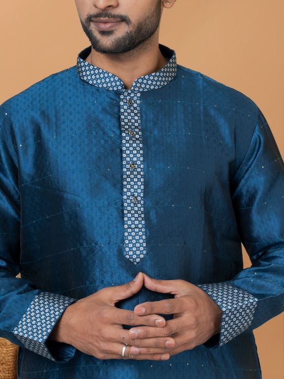 Picture of Elegant Silk Steel Blue Kurta Pajama