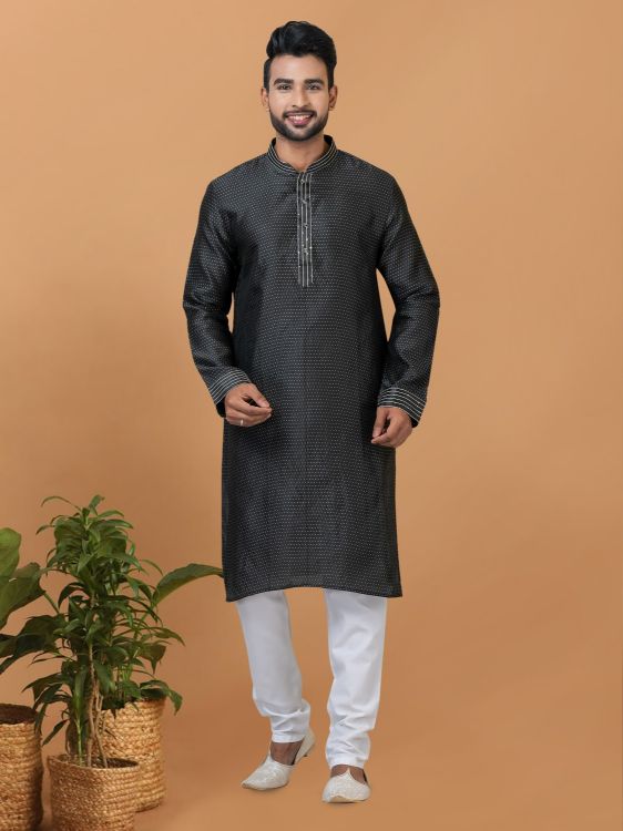 Picture of Bewitching Silk Black Kurta Pajama