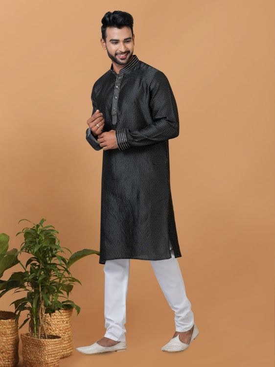 Picture of Bewitching Silk Black Kurta Pajama
