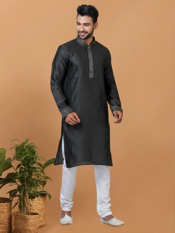 Picture of Bewitching Silk Black Kurta Pajama