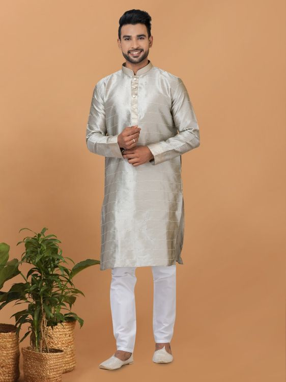 Picture of Marvelous Silk Grey Kurta Pajama