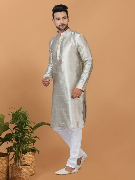 Picture of Marvelous Silk Grey Kurta Pajama