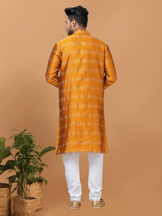Picture of Statuesque Silk Yellow Kurta Pajama