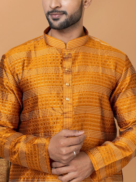 Picture of Statuesque Silk Yellow Kurta Pajama