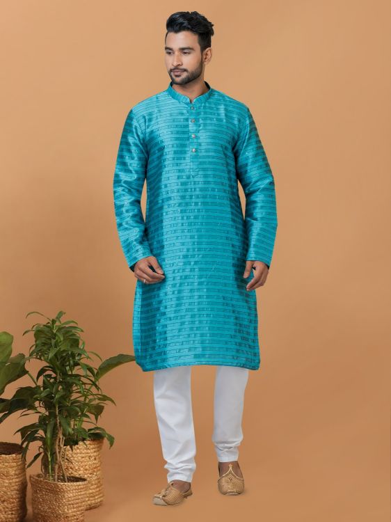 Picture of Enticing Silk Blue Kurta Pajama