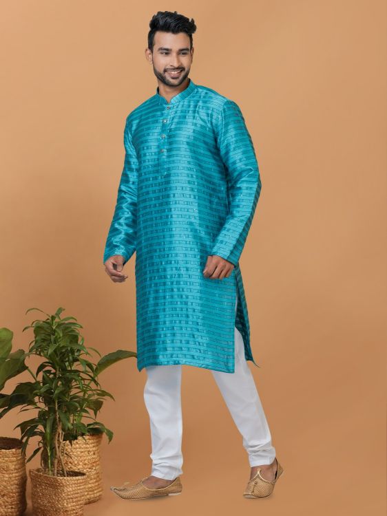 Picture of Enticing Silk Blue Kurta Pajama