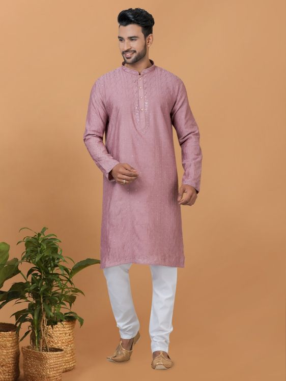 Picture of Alluring Viscose Cotton Light Pink Kurta Pajama