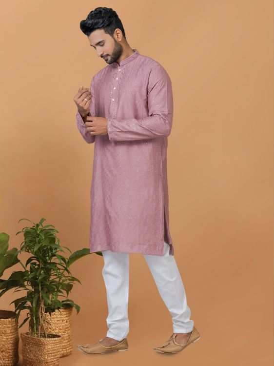 Picture of Alluring Viscose Cotton Light Pink Kurta Pajama