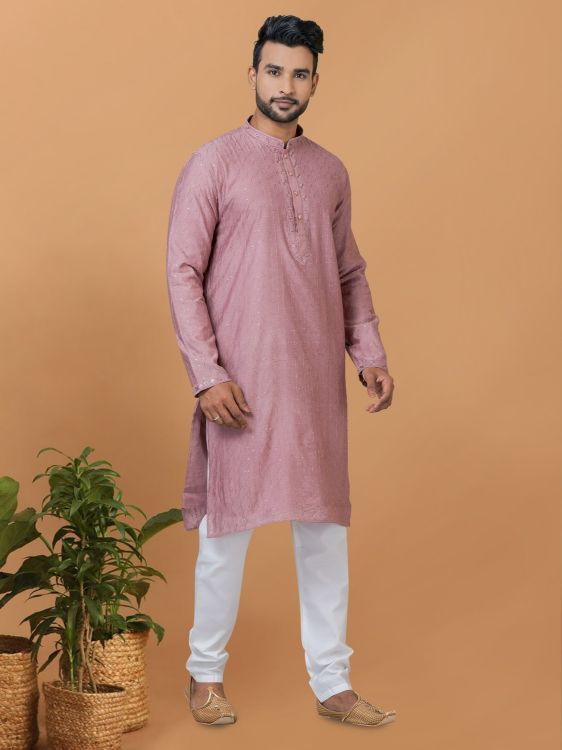 Picture of Alluring Viscose Cotton Light Pink Kurta Pajama