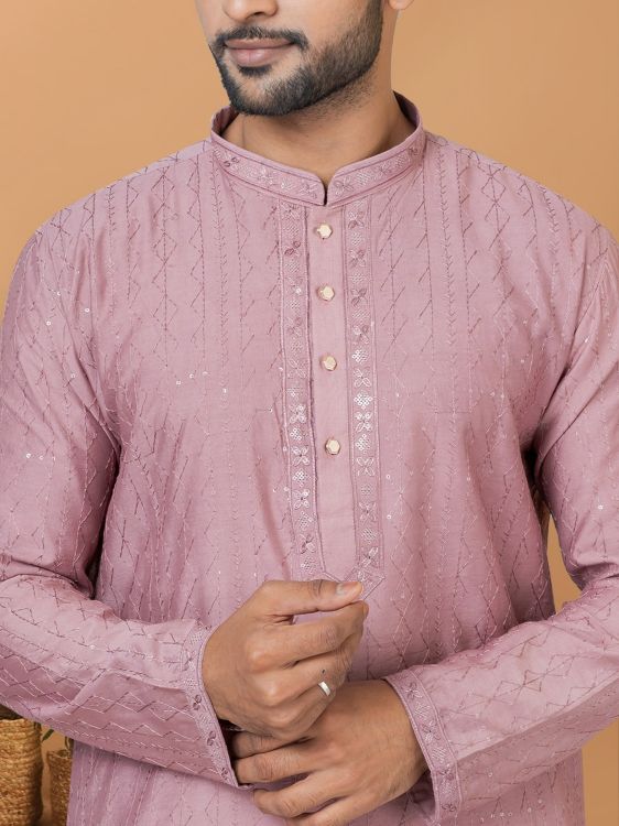 Picture of Alluring Viscose Cotton Light Pink Kurta Pajama