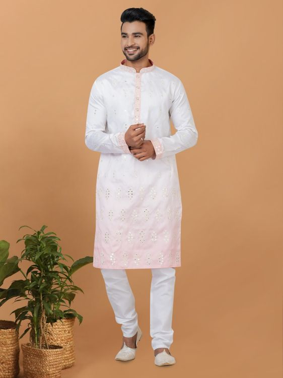 Picture of Alluring Silk White Kurta Pajama