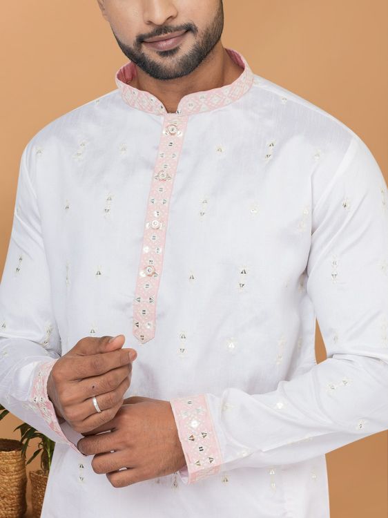 Picture of Alluring Silk White Kurta Pajama