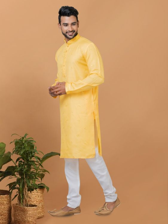 Picture of Appealing Poly Cotton Yellow Kurta Pajama