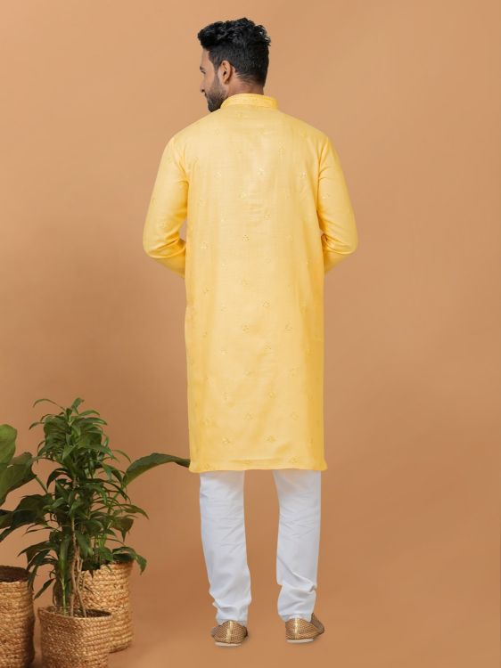 Picture of Appealing Poly Cotton Yellow Kurta Pajama