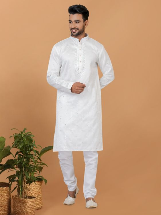 Picture of Alluring Silk White Kurta Pajama