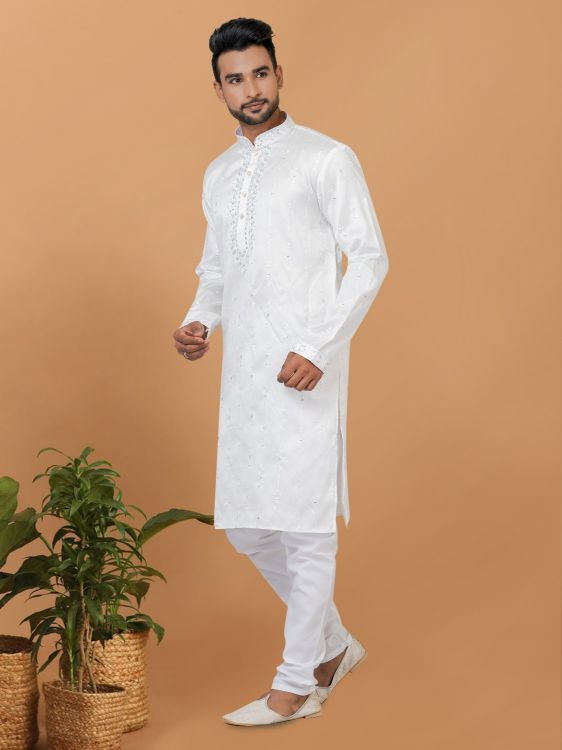 Picture of Alluring Silk White Kurta Pajama
