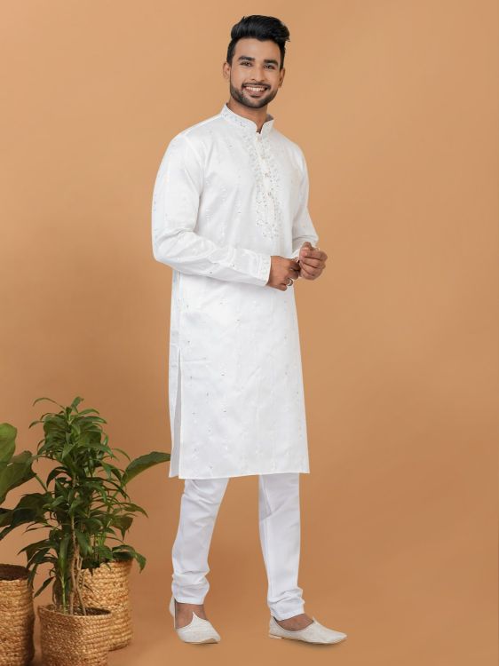 Picture of Alluring Silk White Kurta Pajama