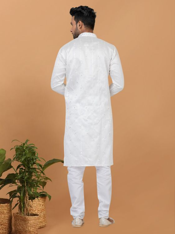 Picture of Alluring Silk White Kurta Pajama