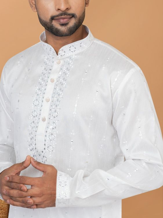 Picture of Alluring Silk White Kurta Pajama