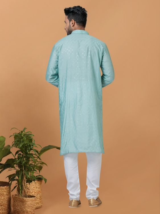 Picture of Nice Viscose Cotton Sky Blue Kurta Pajama