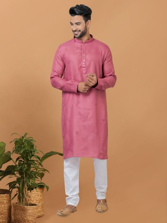 Picture of Appealing Poly Cotton Pink Kurta Pajama