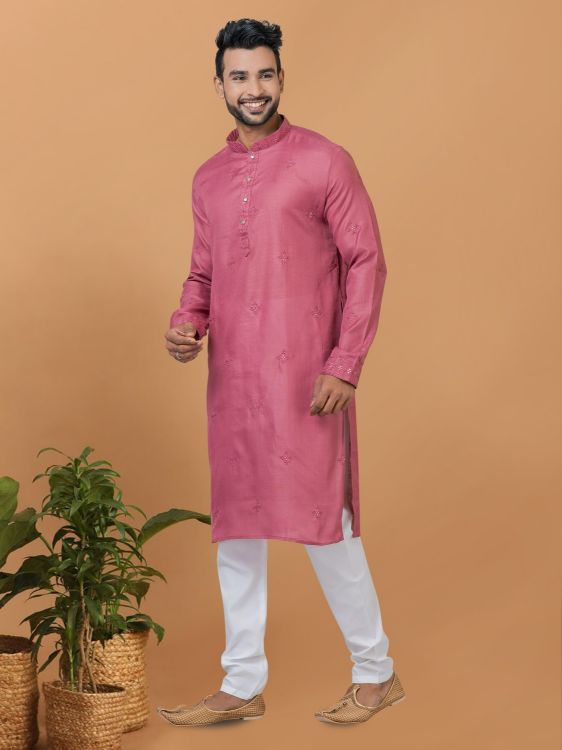 Picture of Appealing Poly Cotton Pink Kurta Pajama