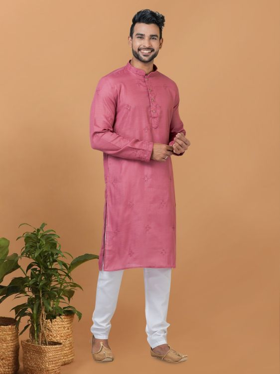Picture of Appealing Poly Cotton Pink Kurta Pajama
